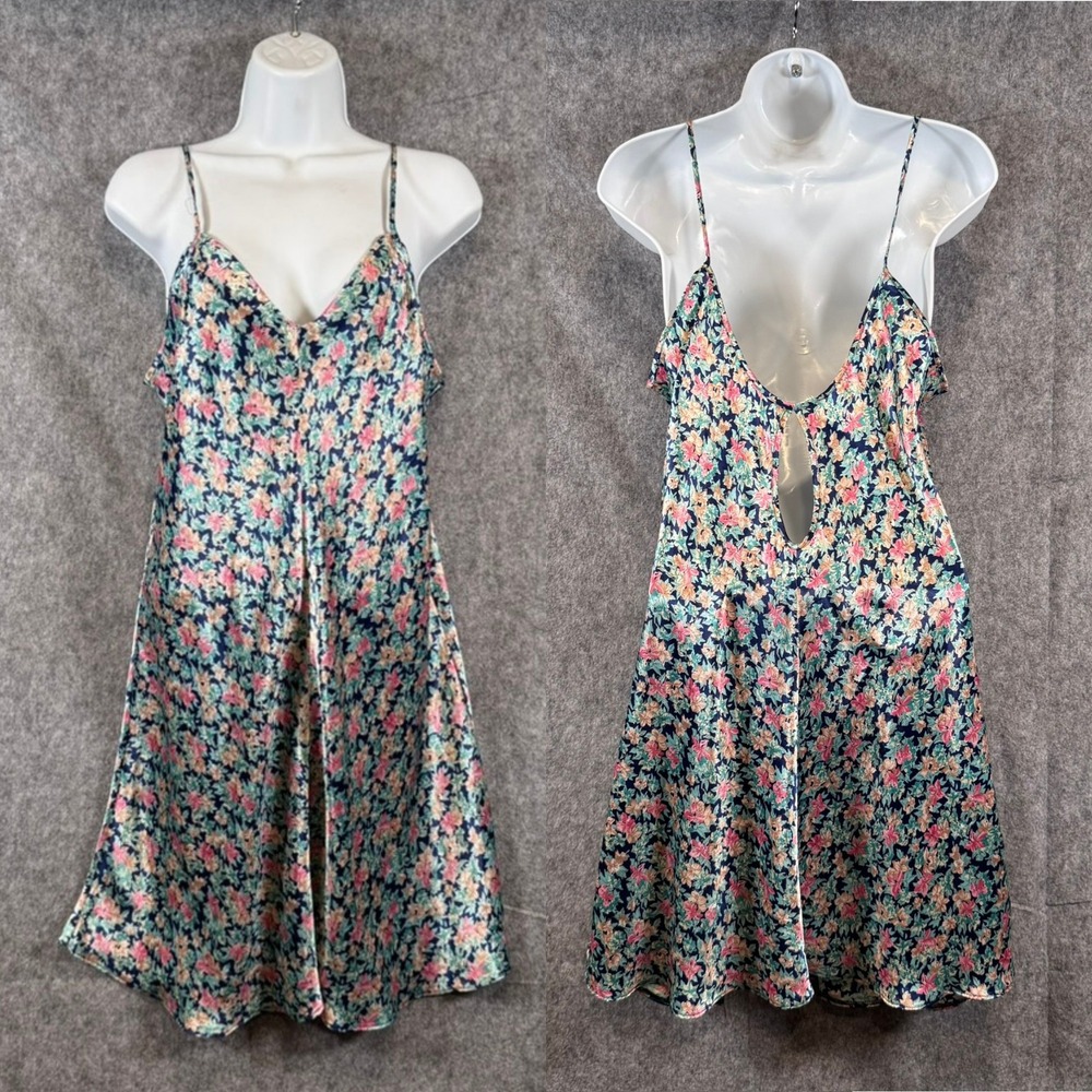 Vtg Satin Floral Chemise Womens Size M Nightie Cottagecore Feminine Romantic